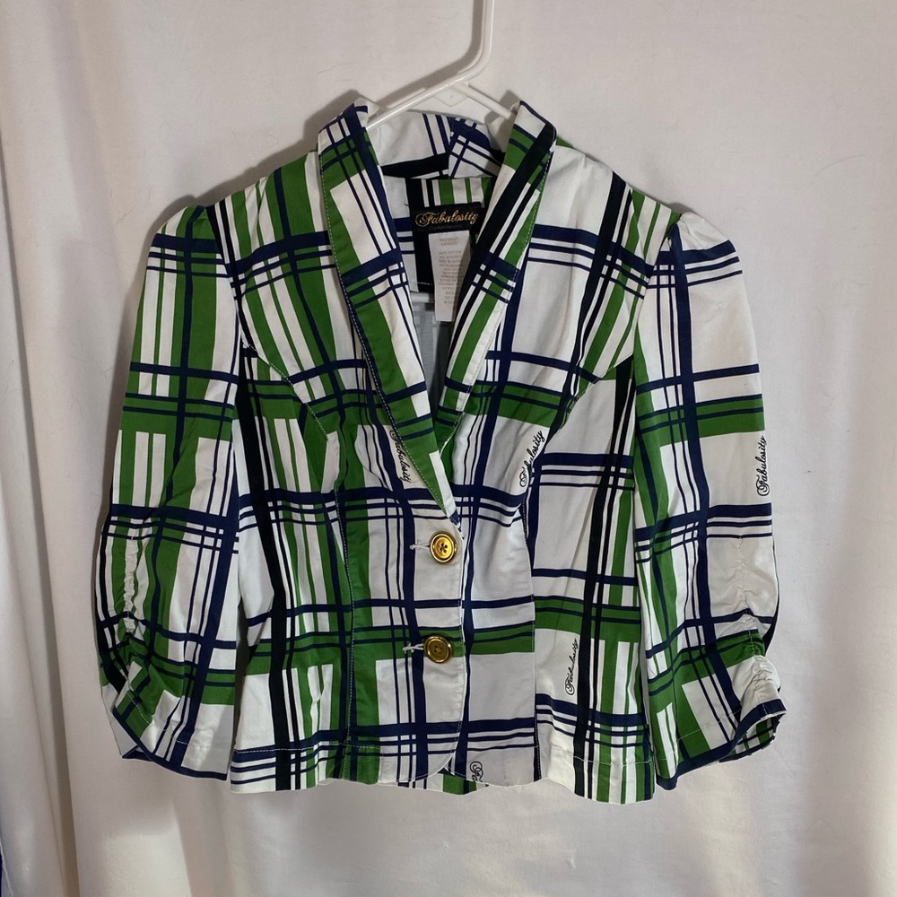 Fabulosity Jacket Green Plaid Black Blazer, size medium Y2K